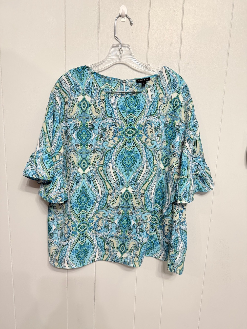 #18)  Sami & Jo Blue Paisley Ruffle-Sleeve Blouse